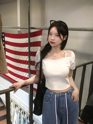 [2-way] Asymmetrical Shoulder Short-Sleeve T-Shirt (6 colors)