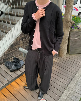 Striped keyring pleated banding slacks