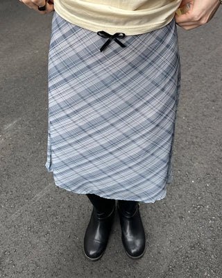Chiffon check midi skirt