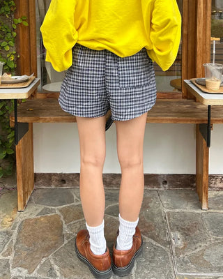 Checked drawstring waist shorts