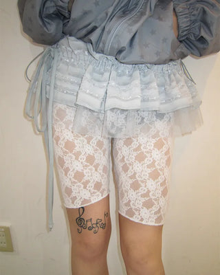 Waist frill lace half leggings
