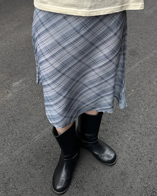 Chiffon check midi skirt