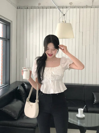 [2-way] Shirred Frill Blouse