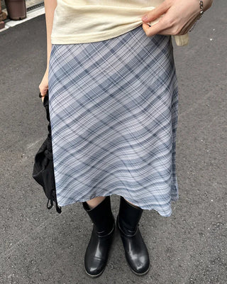 Chiffon check midi skirt
