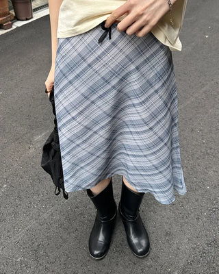 Chiffon check midi skirt