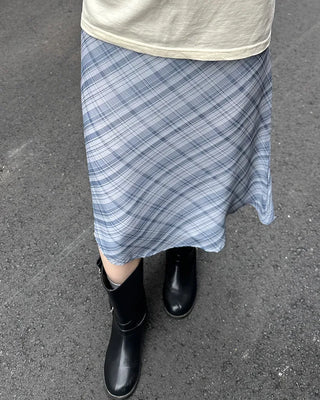 Chiffon check midi skirt