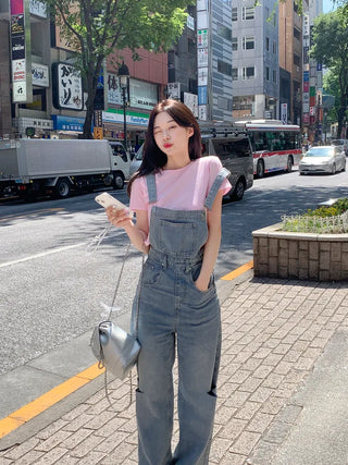 Denim Slit Overalls