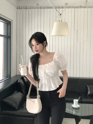 [2-way] Shirred Frill Blouse