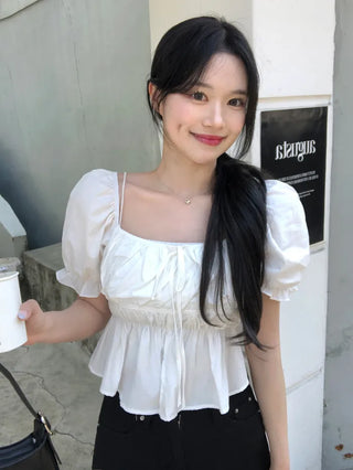 [2-way] Shirred Frill Blouse