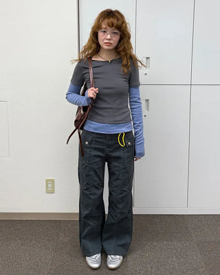 Semi-wide bootcut basket pants