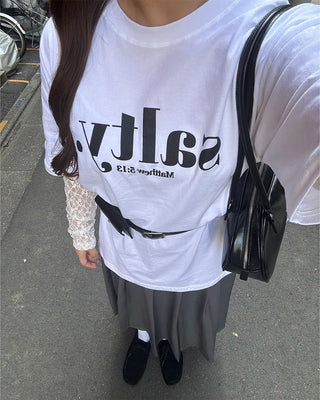 Lace sheer sleeve layered T-shirt