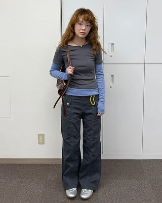 Semi-wide bootcut basket pants