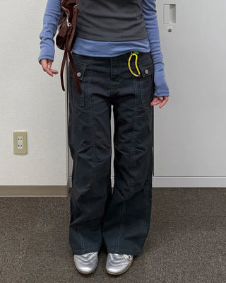 Semi-wide bootcut basket pants