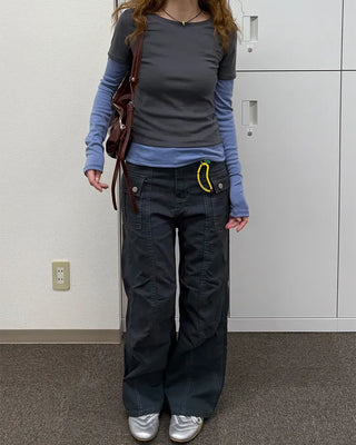 Two-tone layered long-sleeve T-shirt