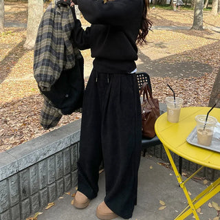 Corduroy strap wide pants