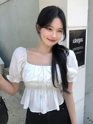 [2-way] Shirred Frill Blouse