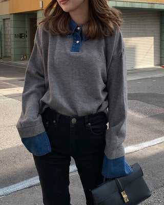 Denim two-tone accent color knit