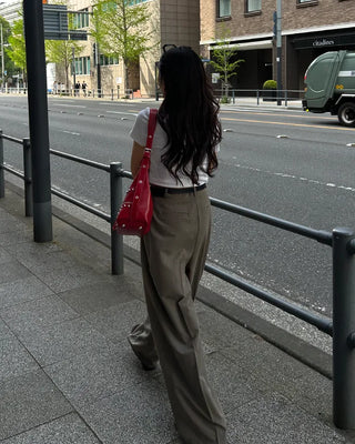 Pinstripe center-pleated wide-leg slacks