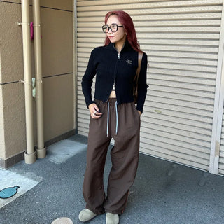Applique zip-up knit