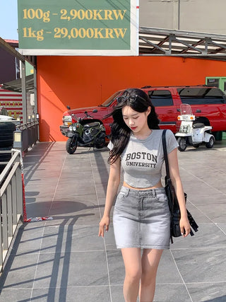 Lettering Slim Fit Cropped T-Shirt (4 colors)