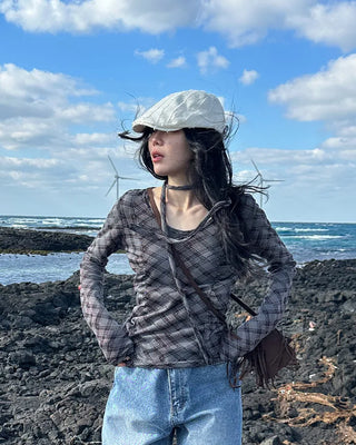 Checkered scarf T-shirt