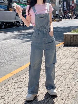 Denim Slit Overalls