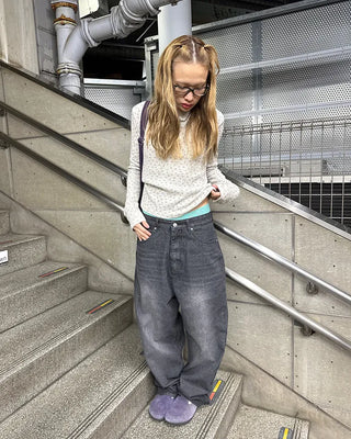 (Unisex) Whisker Wash Rib Denim Pants