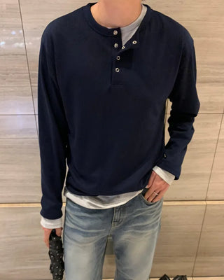 (Unisex) Henley Neck Long Sleeve T-Shirt