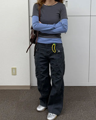Two-tone layered long-sleeve T-shirt