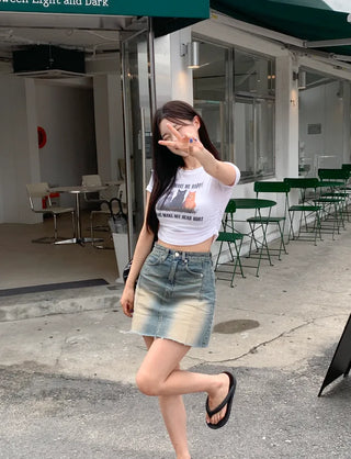 Printed Shirred Cropped T-Shirt (3 colors)