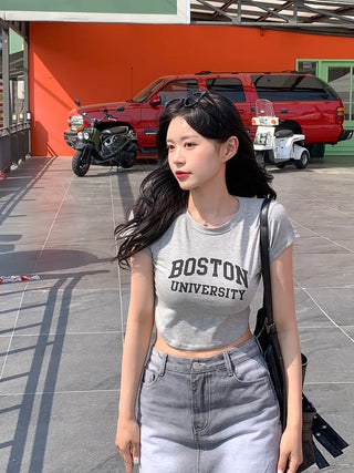 Lettering Slim Fit Cropped T-Shirt (4 colors)