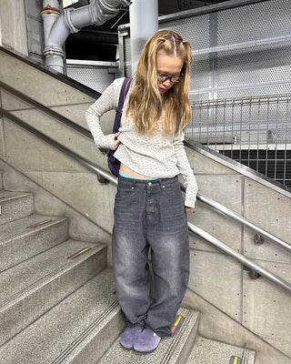 (Unisex) Whisker Wash Rib Denim Pants