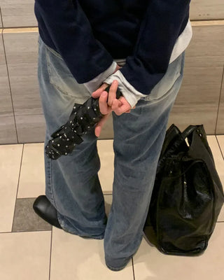 Washed semi-flare denim pants