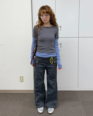 Semi-wide bootcut basket pants
