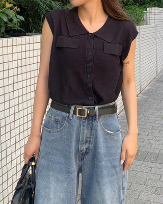 Colored button sleeveless cardigan