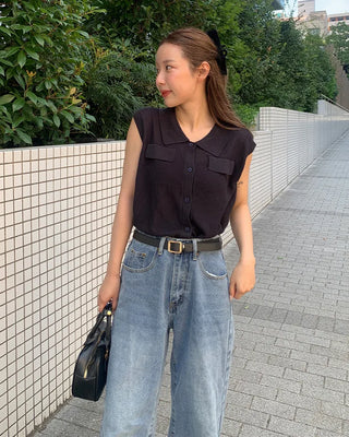 Colored button sleeveless cardigan