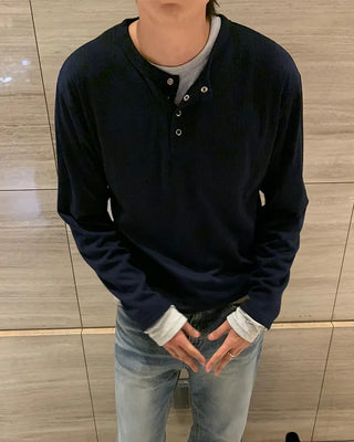 (Unisex) Henley Neck Long Sleeve T-Shirt