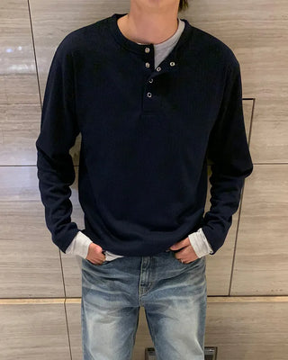 (Unisex) Henley Neck Long Sleeve T-Shirt