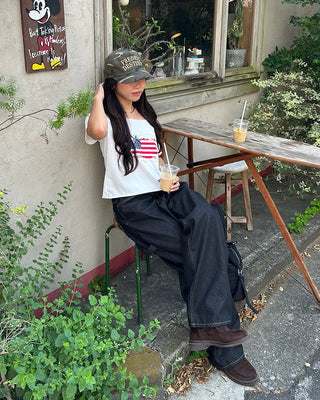 American Cut-Off Shoulder Neck Cropped T-Shirt