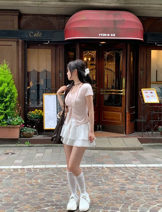 Shirred Sleeveless Cardigan Set