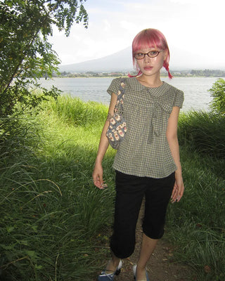 Cap puff sleeve ribbon flare blouse