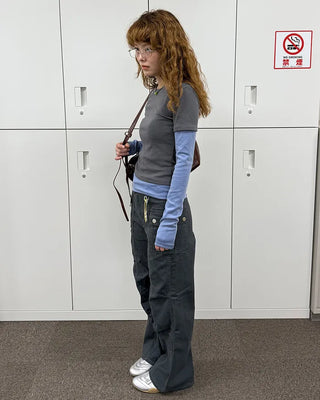 Semi-wide bootcut basket pants