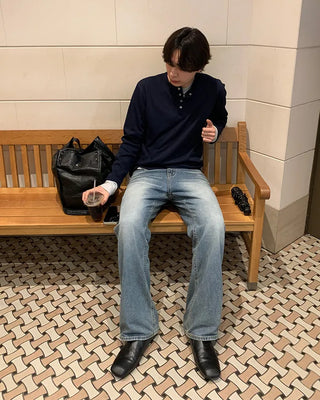 Washed semi-flare denim pants