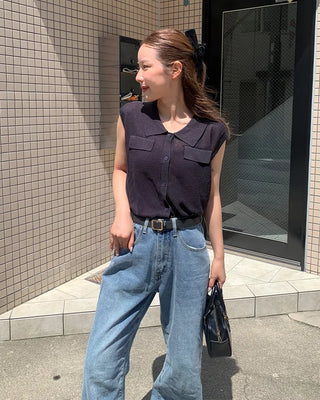 Colored button sleeveless cardigan