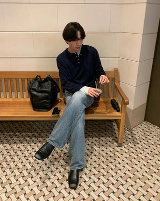 Washed semi-flare denim pants