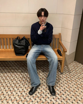 Washed semi-flare denim pants