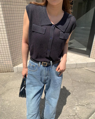 Colored button sleeveless cardigan