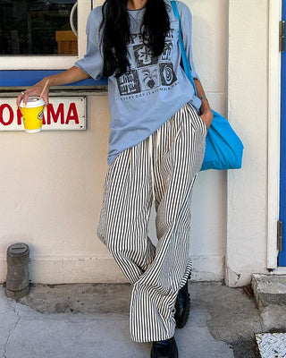 Wrinkle Wide Stripe Pants