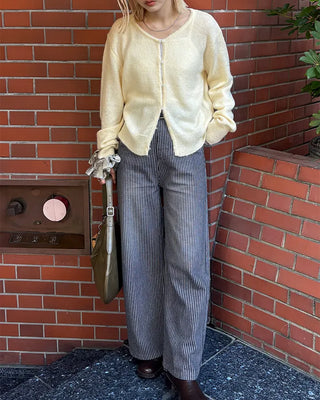 Striped cotton wide-leg pants