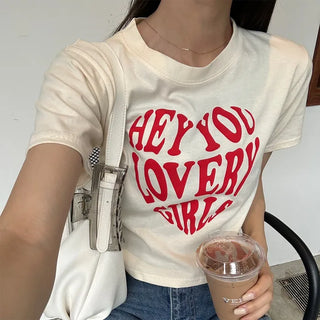 Lovely Heart Cropped Short-Sleeve T-Shirt